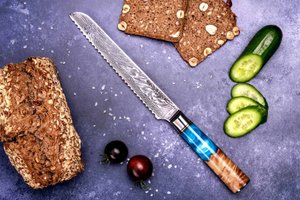 Devil's Hole® Deep Blue Damask Knife | Bread knife 7.5 inch | 67 layers