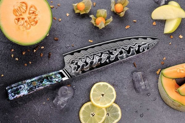 Abalone Series Damask knives by Devil's Hole