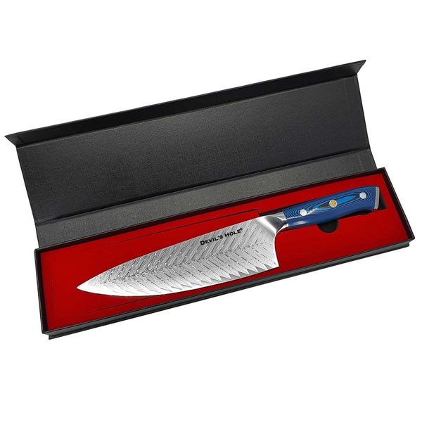 Devil's Hole® Damask Knife | 73 layers | with conductor pattern | Blue| Gift Box
