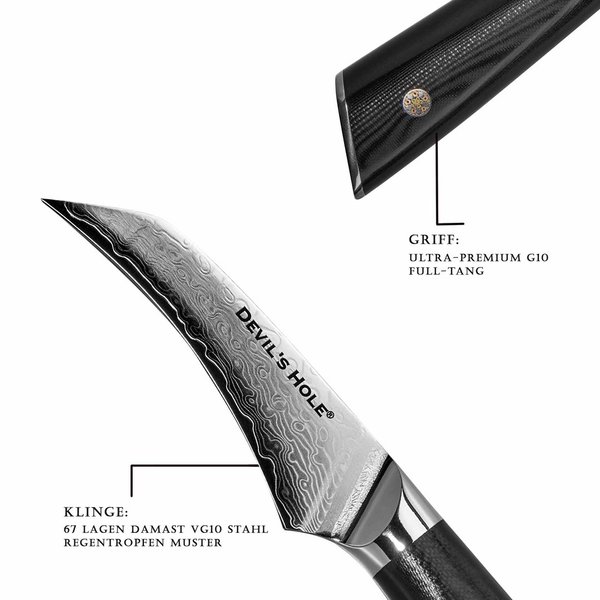 Devil's Hole® damask knife | Paring knife | extremely sharp kitchen knife | black