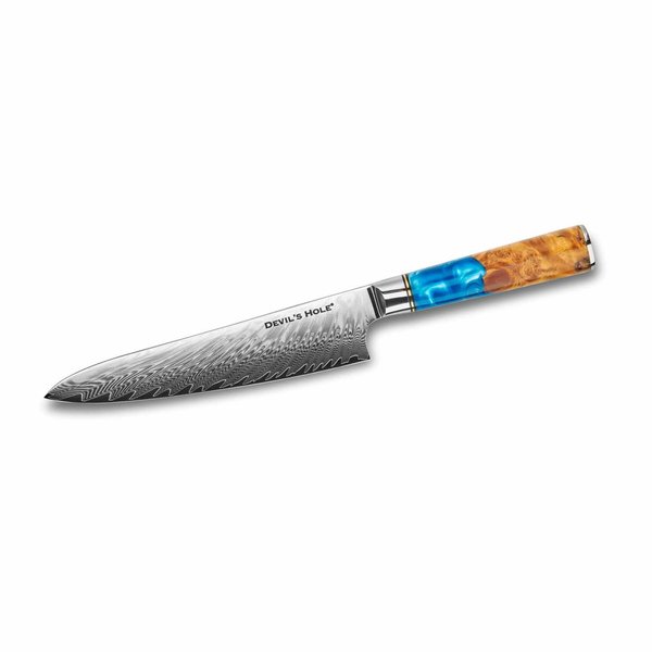 Devil's Hole® Deep Blue Damask Knife | Chef knife | 67 layers | Maple epoxy resin handle
