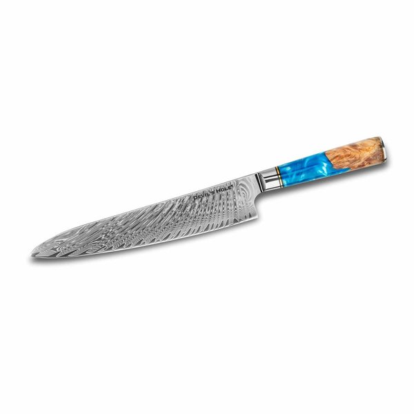 Devil's Hole® Deep Blue Damask Knife | Chef knife 9.5 inch | 67 layers | Maple epoxy resin handle