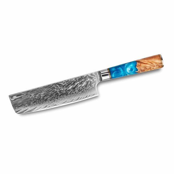 Devil's Hole Deep Blue Damask Knife | Nakiri knife 7.0 inch | 67 layers | Maple epoxy resin handle