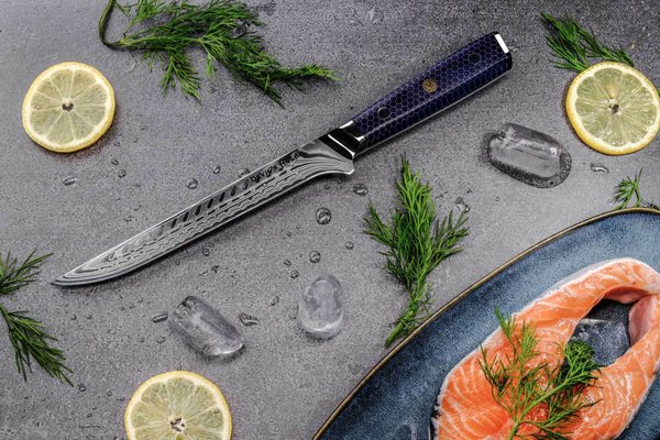 Devil's Hole® Damask Knife | Boning knife | Crocodile skin | Honeycomb Epoxy resin handle | 45layers