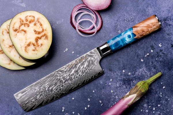 Devil's Hole® Deep Blue Damask Knife Set | Damascus Knife Set | Professional Chef's Knife | 9-piece