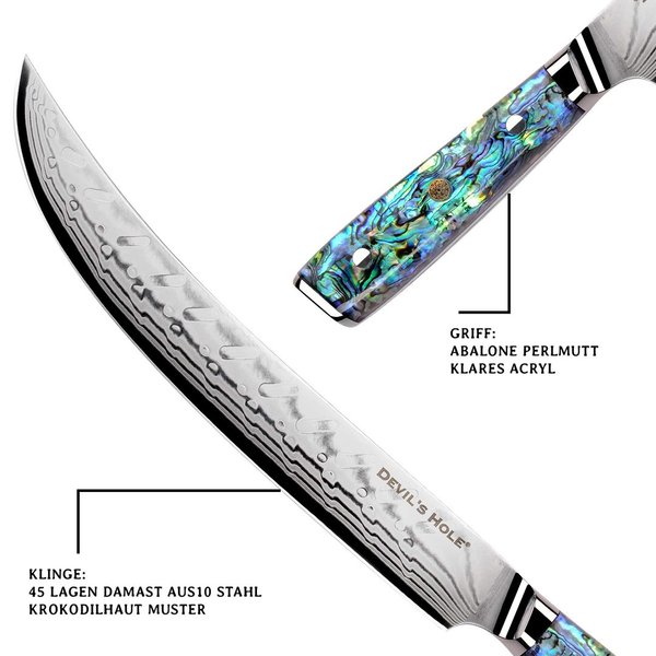 Devil's Hole® Abalone Damask Knife | disassembly knife 10 inch | 45 layers |epoxy resin handle