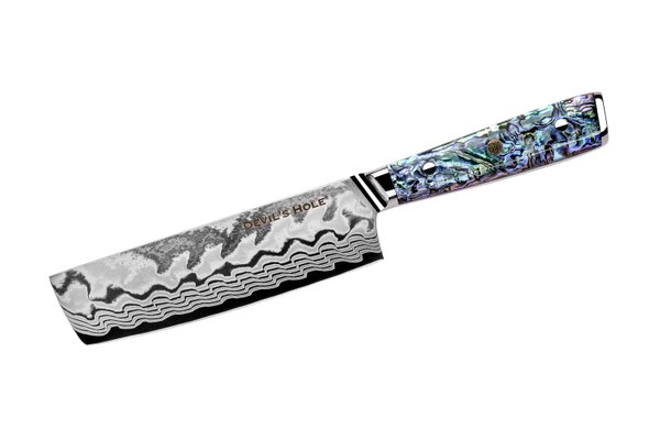 Devil's Hole Abalone Damask Knife | Nakiri knife 7.0 inch | 45 layers | epoxy resin handle