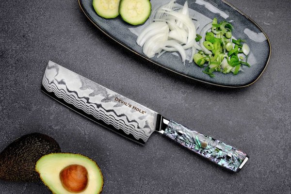 Devil's Hole® Abalone Damask Knife Set | Damascus Knife Set | Professional Chef's Knife | 8-piece