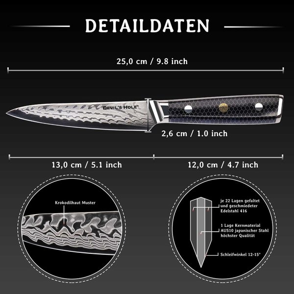 Devil's Hole® Damask Knife | Universal Knives | Crocodile skin | honeycomb epoxy resin handle