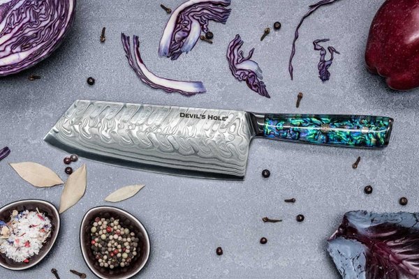 Devil's Hole Abalone Damask Knife | Cleaver knife 7.6 inch | 45 layers | epoxy resin handle